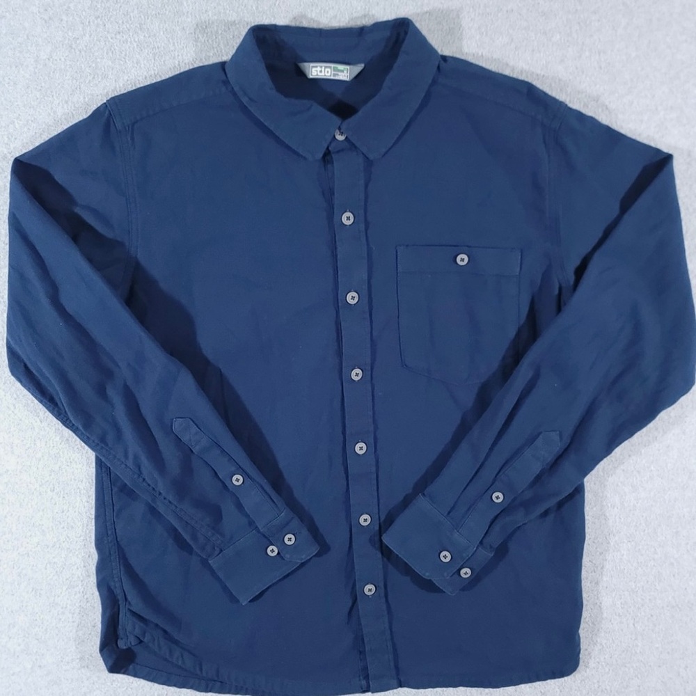 Stio Button Up Shirt Mens M Blue Longsleeve Organic Cotton Stretch Pocket